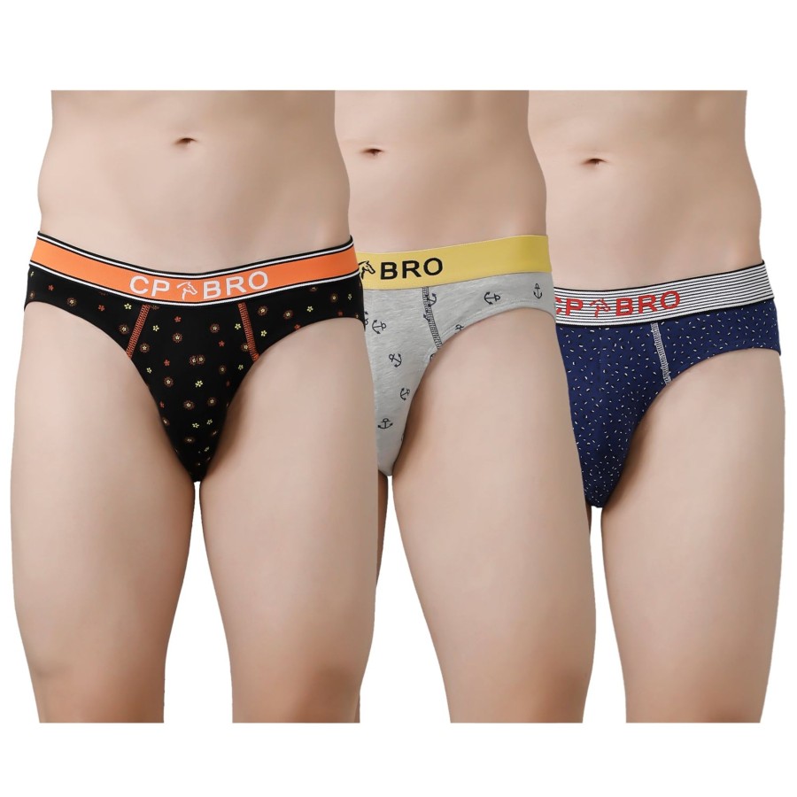 Innerwear CP BRO | Cp Bro Men'S Printed Briefs With Exposed Waistband Value Pack - Multicolor (Pack Of 3)