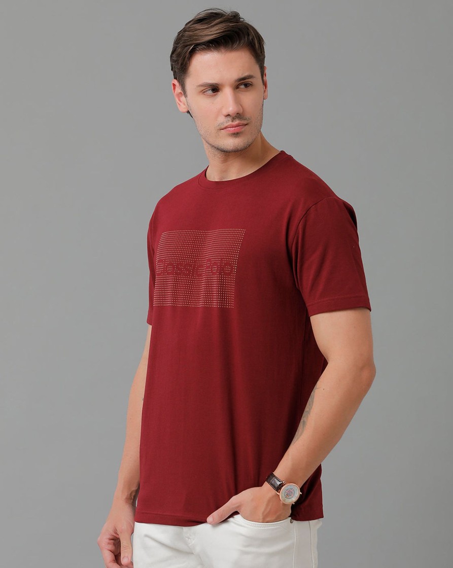 T-Shirts Classic Polo | Classic Polo Men'S Cotton Half Sleeve Printed Slim Fit Round Neck Marroon Color T-Shirt | Baleno - 520 B