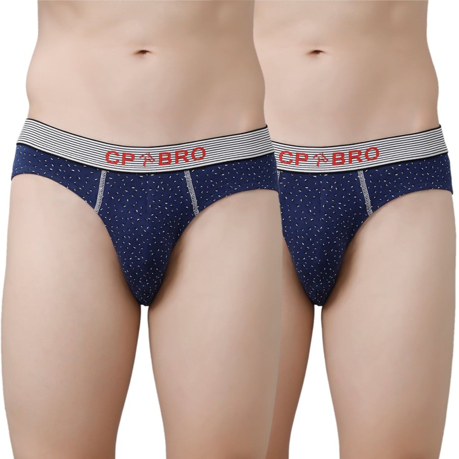 Innerwear CP BRO | Cp Bro Men'S Printed Briefs With Exposed Waistband Value Pack - Navy Dot (Pack Of 2)