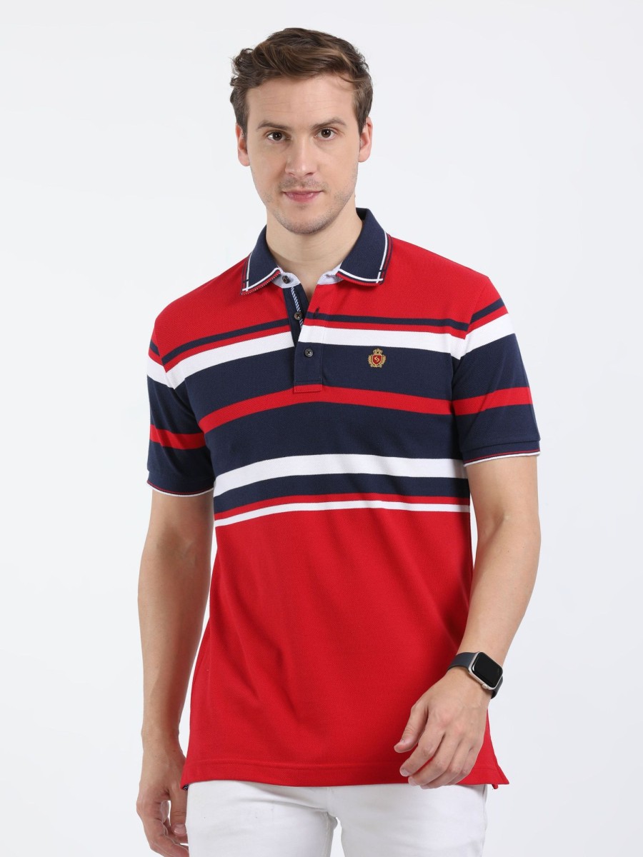 T-Shirts Classic Polo | Classic Polo Mens Cotton Half Sleeves Color Blocked Slim Fit Polo Neck Red Color T-Shirt | Vta - 241 B Sf P