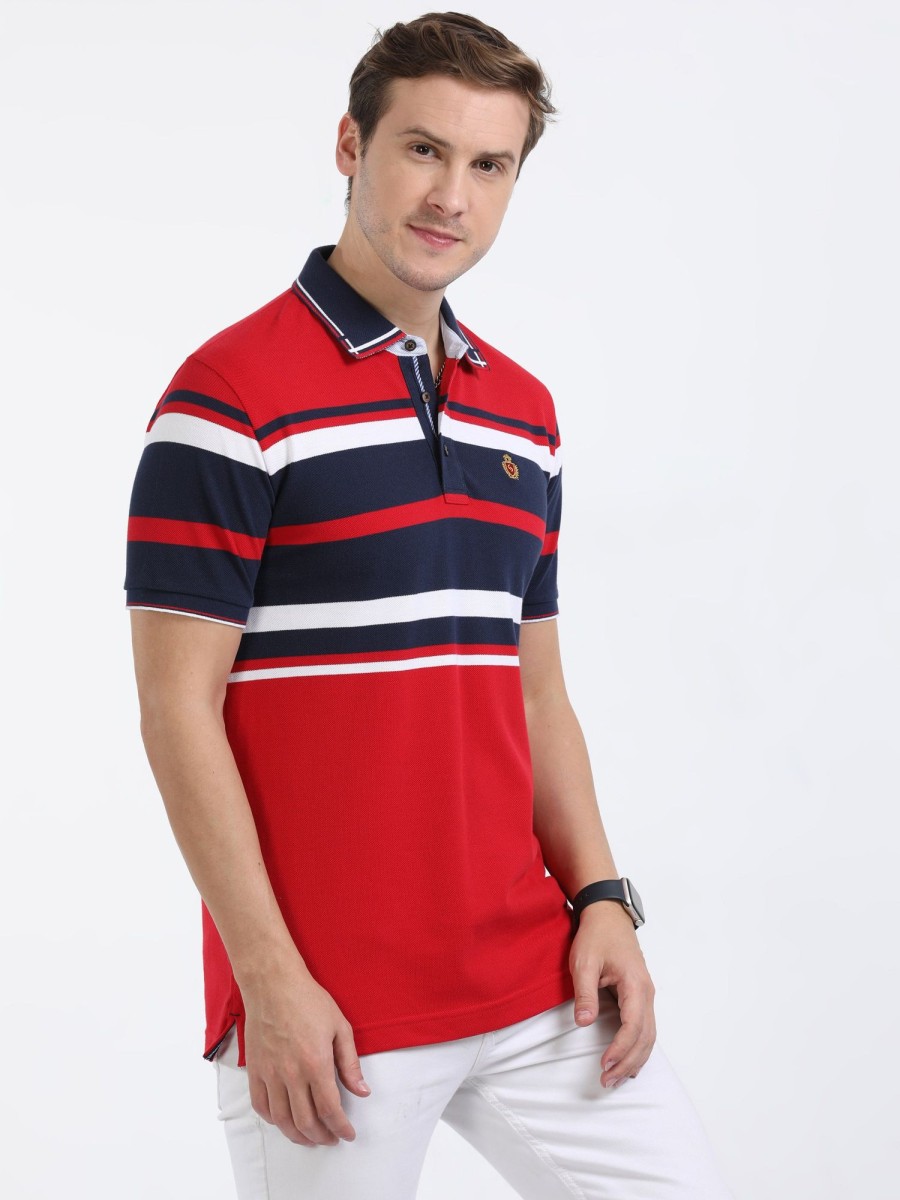 T-Shirts Classic Polo | Classic Polo Mens Cotton Half Sleeves Color Blocked Slim Fit Polo Neck Red Color T-Shirt | Vta - 241 B Sf P