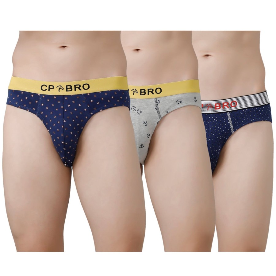 Innerwear CP BRO | Cp Bro Men'S Printed Briefs With Exposed Waistband Value Pack - Multicolor (Pack Of 3)