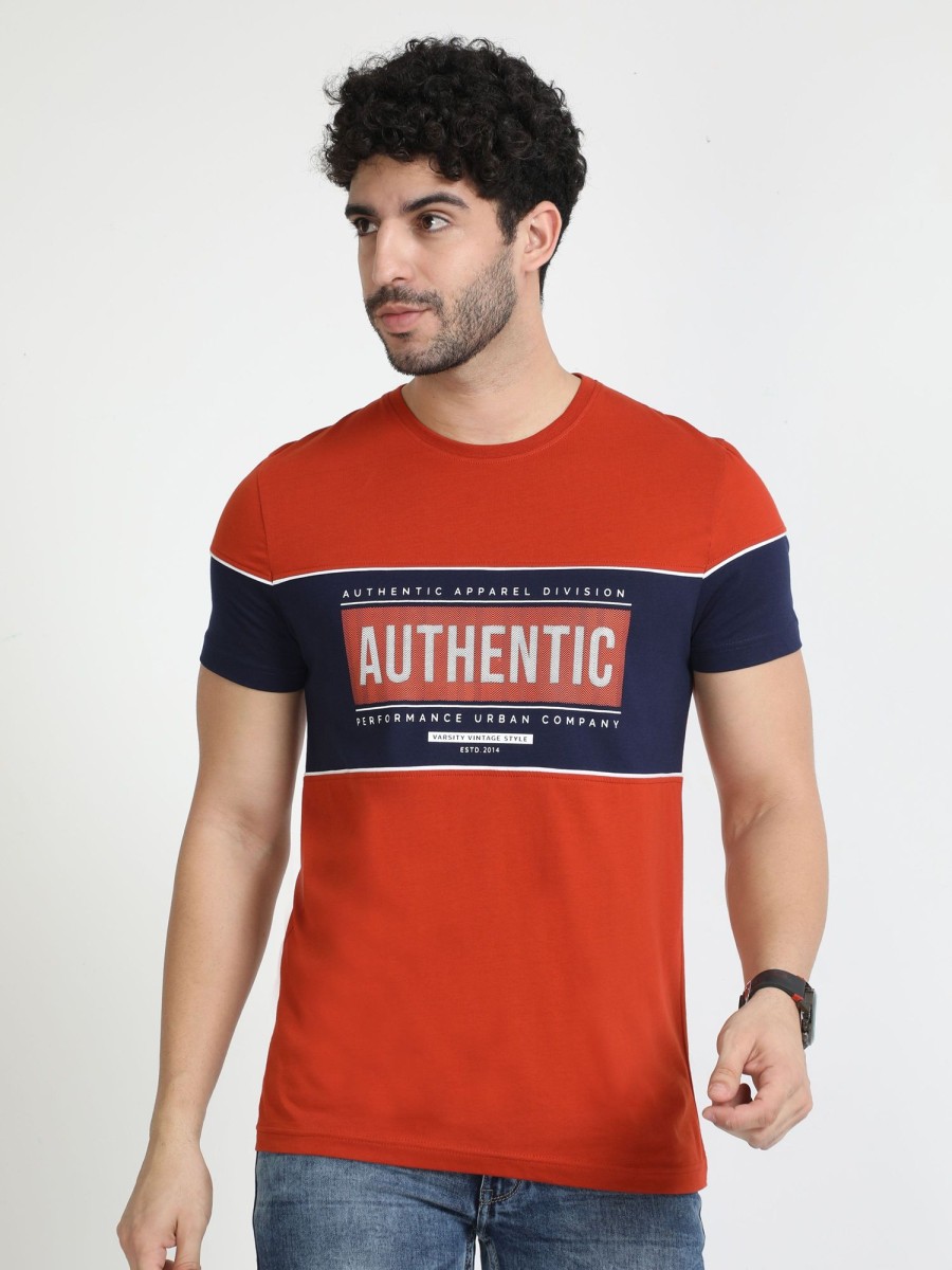 T-Shirts Classic Polo | Classic Polo Mens Cotton Half Sleeves Colour Blocked Slim Fit Crew Neck Orange Color T-Shirt | Brcn - 548 B Sf C