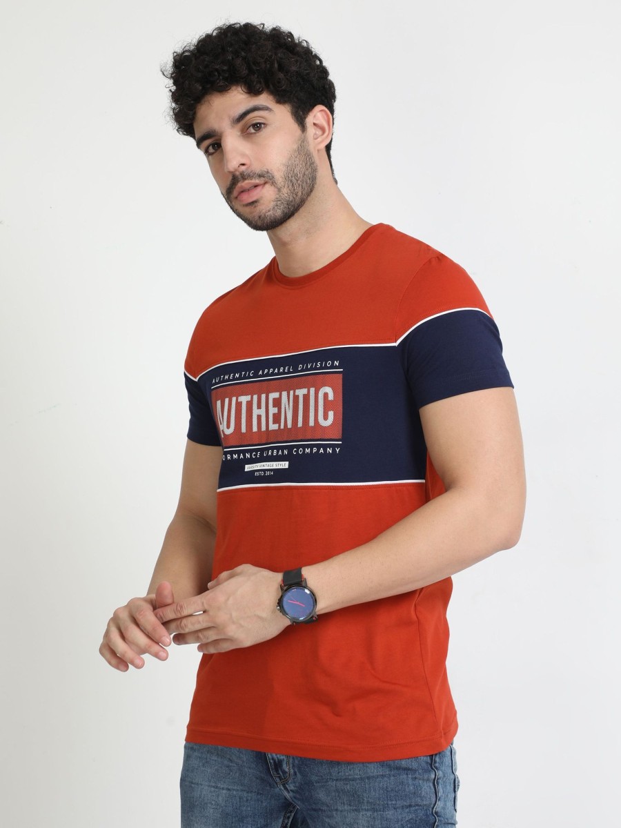 T-Shirts Classic Polo | Classic Polo Mens Cotton Half Sleeves Colour Blocked Slim Fit Crew Neck Orange Color T-Shirt | Brcn - 548 B Sf C