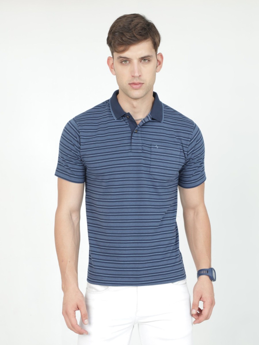 T-Shirts Classic Polo | Classic Polo Mens Casual Navy Blue Striped Cotton T-Shirt | F-Feeders - 110 A Af P