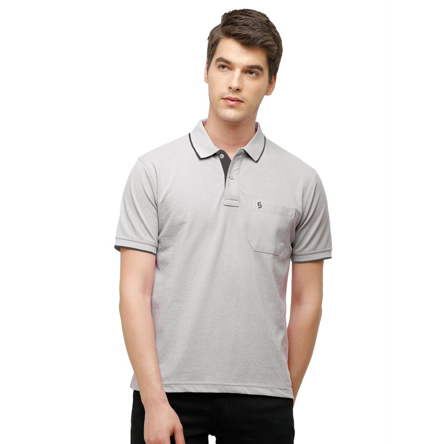 T-Shirts Classic Polo | Classic Polo Men'S Casual Solid Silver Half Sleeve T-Shirt | Toy-Nova-Silver Af P