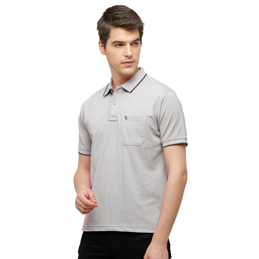 T-Shirts Classic Polo | Classic Polo Men'S Casual Solid Silver Half Sleeve T-Shirt | Toy-Nova-Silver Af P