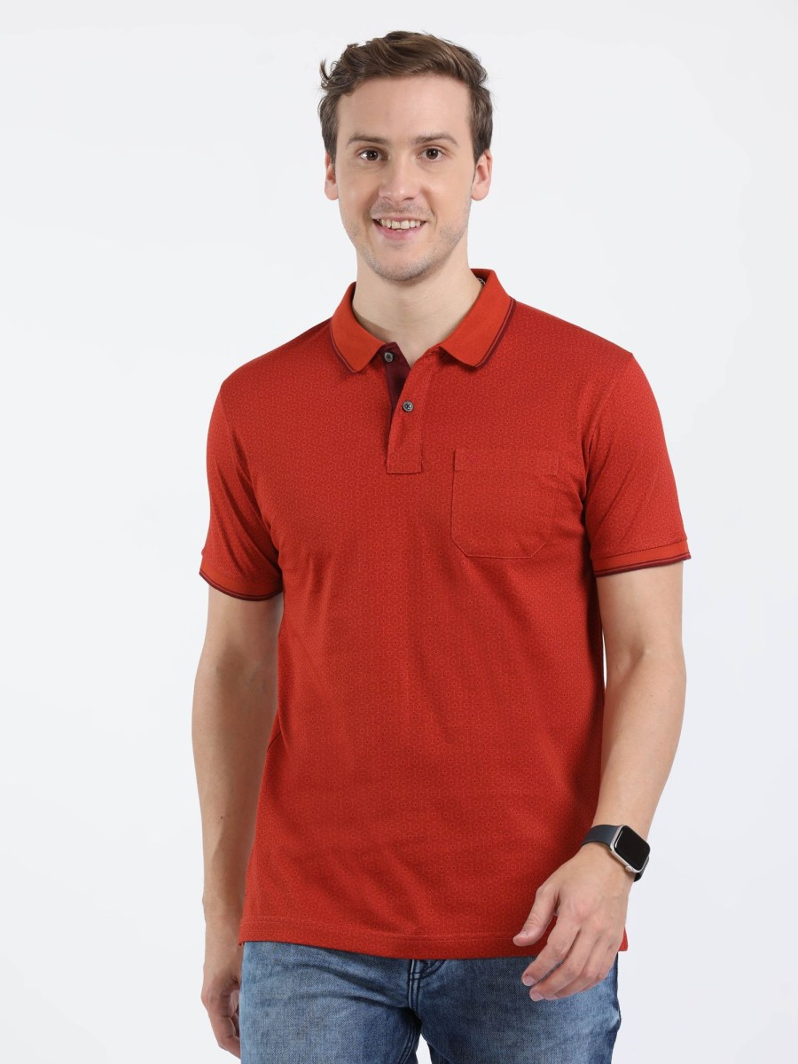 T-Shirts Classic Polo | Classic Polo Mens Cotton Half Sleeves Floral Slim Fit Polo Neck Red Color T-Shirt | Bello - 225 A Sf P