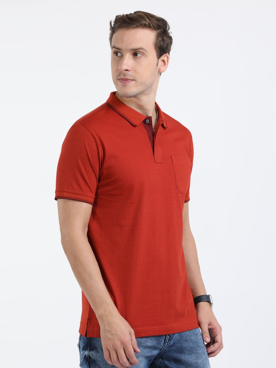 T-Shirts Classic Polo | Classic Polo Mens Cotton Half Sleeves Floral Slim Fit Polo Neck Red Color T-Shirt | Bello - 225 A Sf P