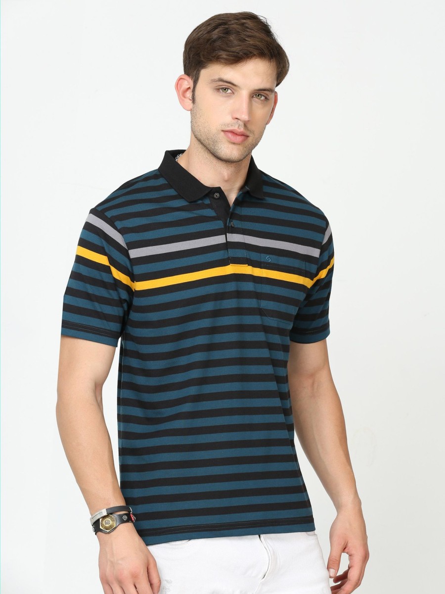 T-Shirts Classic Polo | Classic Polo Mens Cotton Half Sleeves Striped Authentic Fit Polo Neck Black Color T-Shirt | Avon - 550 B Af P