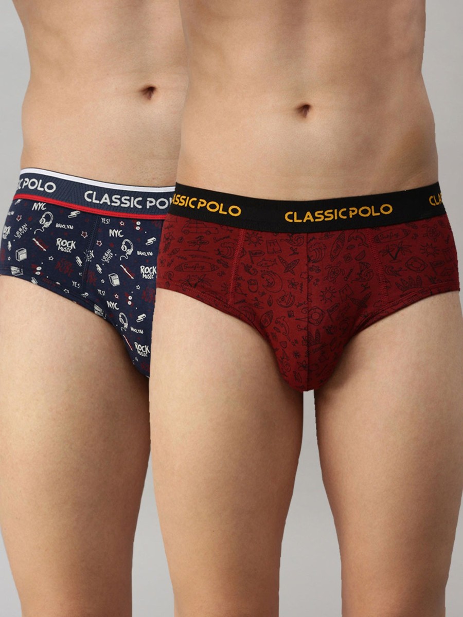 Innerwear Classic Polo | Classic Polo Men'S Modal Printed Briefs | Scarce - Blue & Red (Pack Of 2)