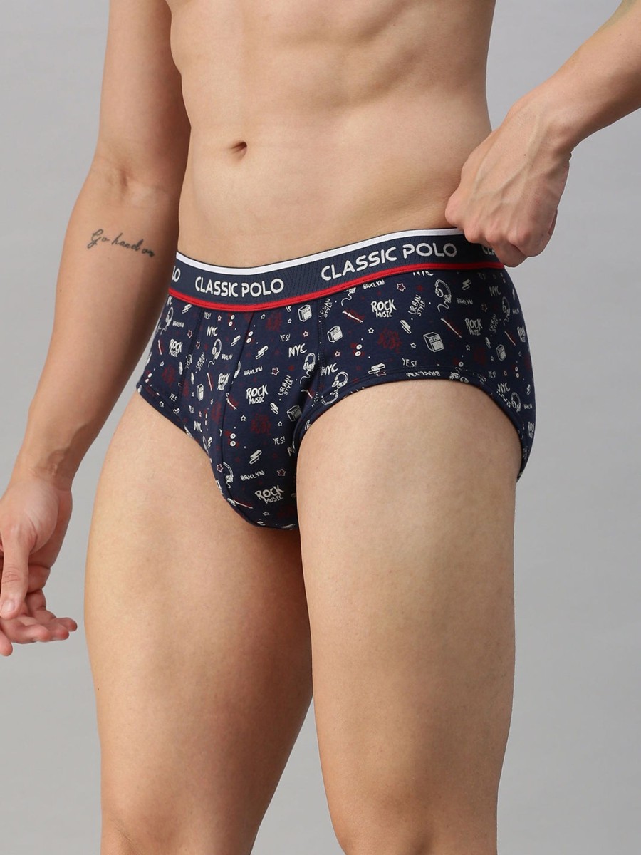 Innerwear Classic Polo | Classic Polo Men'S Modal Printed Briefs | Scarce - Blue & Red (Pack Of 2)