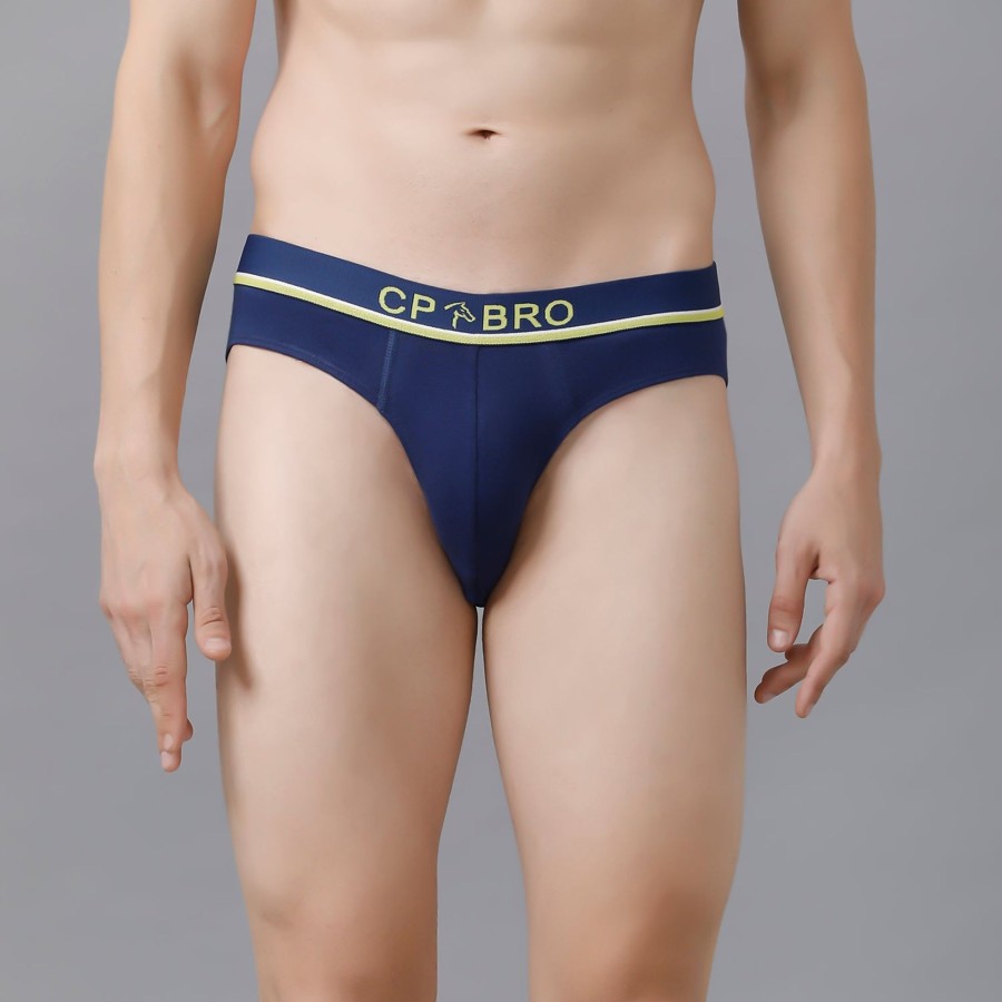 Innerwear CP BRO | Cp Bro Men'S Printed Briefs With Exposed Waistband - Blue Cp Bro Men'S Solid