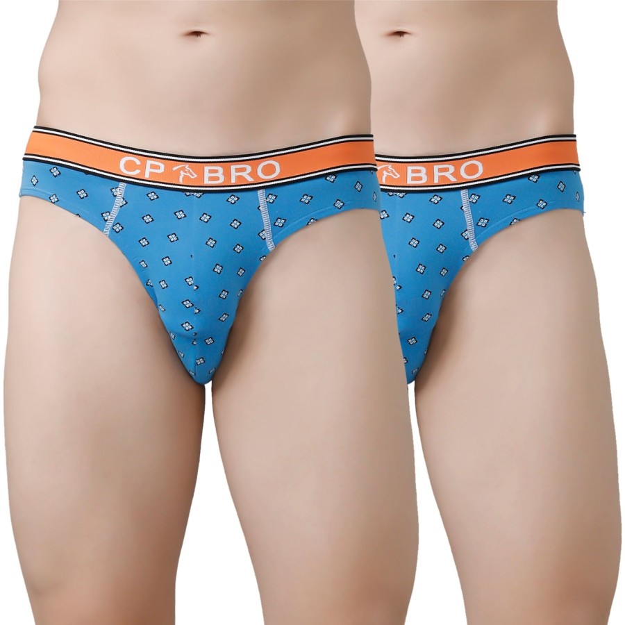 Innerwear CP BRO | Cp Bro Men'S Printed Briefs With Exposed Waistband Value Pack - Blue (Pack Of 2)