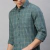 Shirts CP BRO | Cp Bro Men'S Cotton Full Sleeve Checked Slim Fit Polo Neck Green Color Woven Shirt | Sbo1-27 A