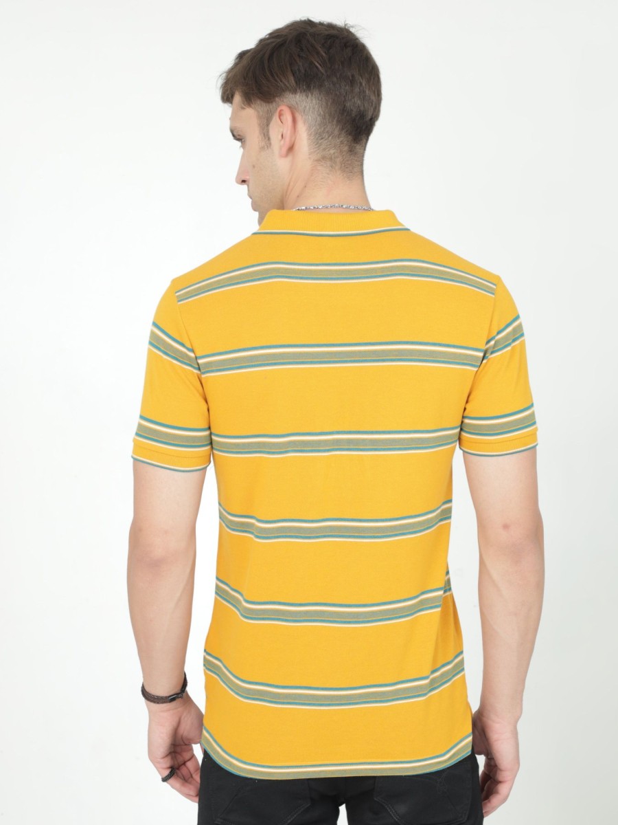 T-Shirts Classic Polo | Classic Polo Mens Casual Mustard Striped Cotton T-Shirt | F-Adore - 103 A Sf P