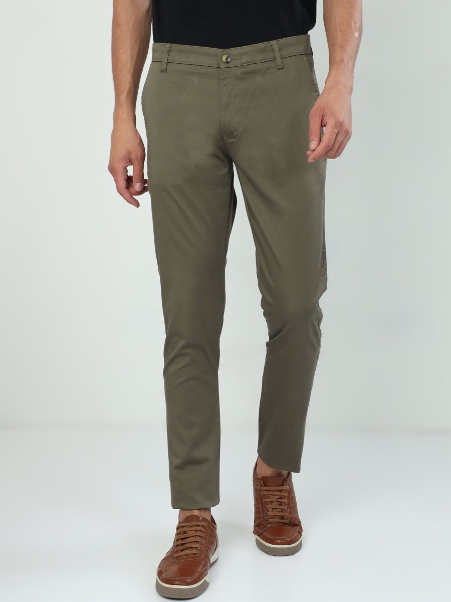 Trousers Classic Polo | Classic Polo Men'S Moderate Fit Cotton Trousers | Cr-Trs-Satin-Olive Mf Ly