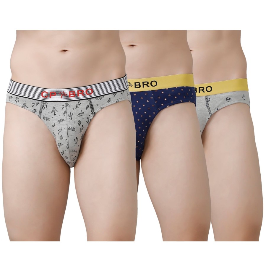 Innerwear CP BRO | Cp Bro Men'S Printed Briefs With Exposed Waistband Value Pack - Multicolor (Pack Of 3)