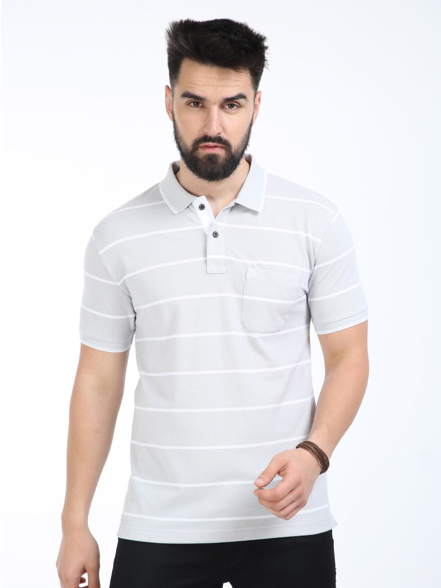 T-Shirts Classic Polo | Classic Polo Mens Cotton Half Sleeves Striped Slim Fit Polo Neck Aqua Color T-Shirt | Adore - 210 A Sf P