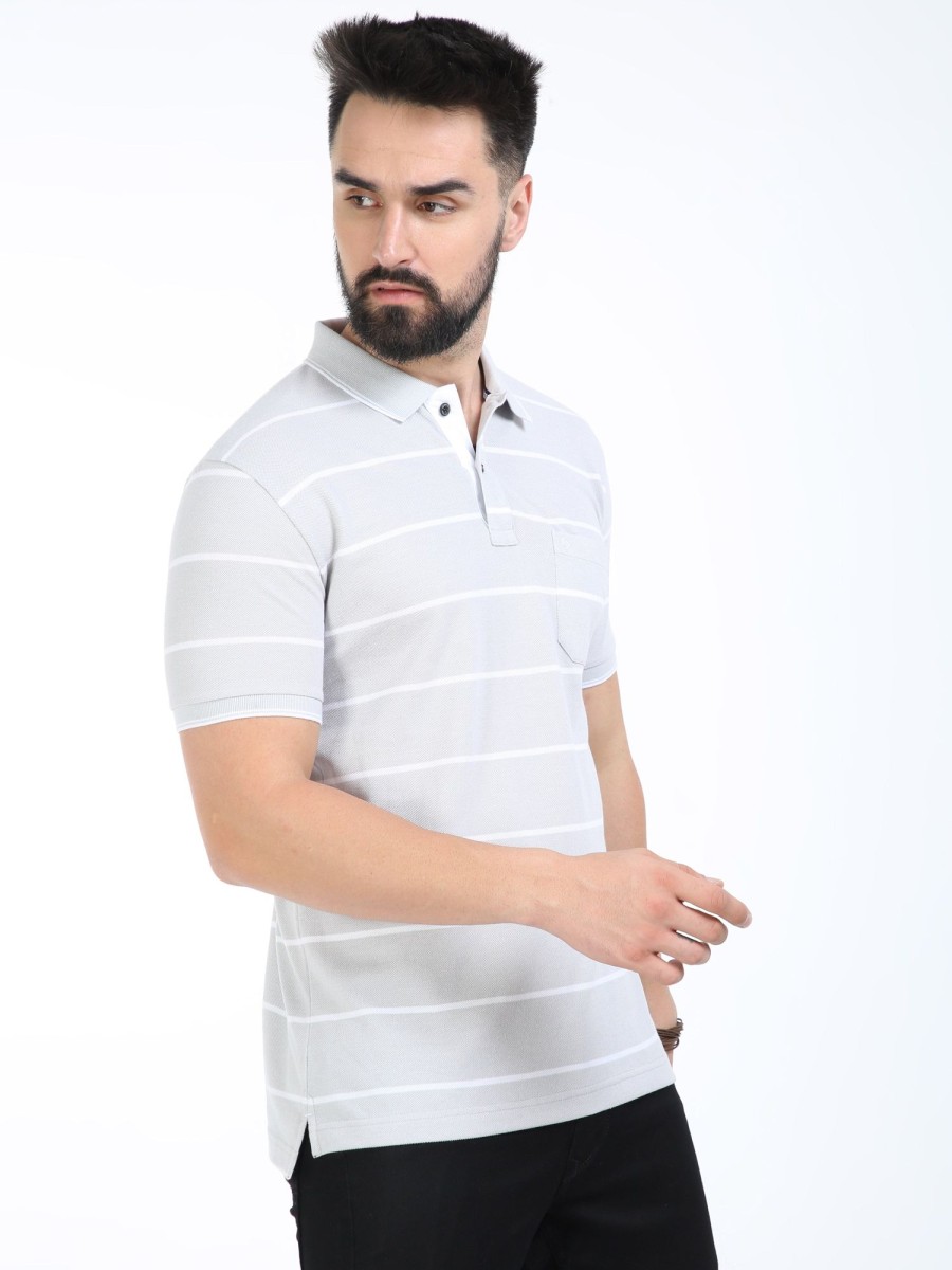 T-Shirts Classic Polo | Classic Polo Mens Cotton Half Sleeves Striped Slim Fit Polo Neck Aqua Color T-Shirt | Adore - 210 A Sf P