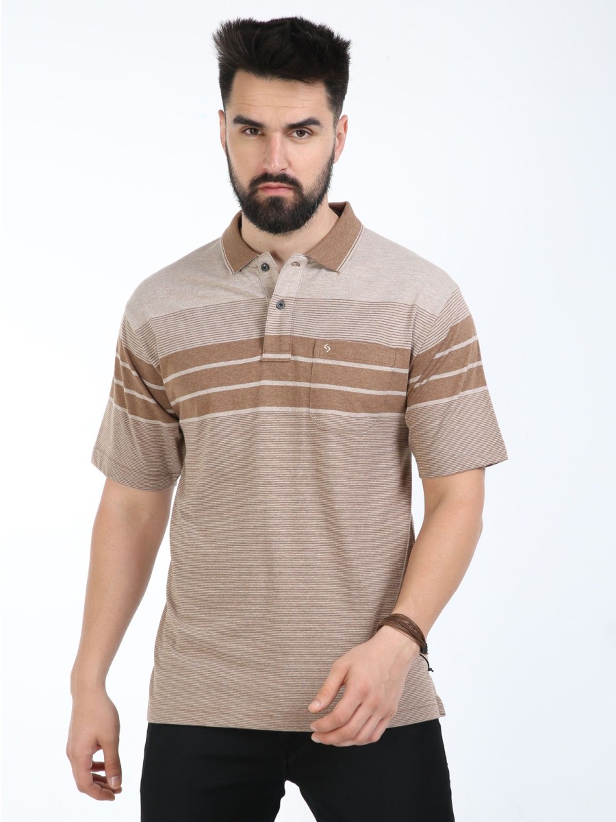 T-Shirts Classic Polo | Classic Polo Mens Cotton Half Sleeves Striped Authentic Fit Polo Neck Cream Color T-Shirt | Mel - 242 B Af P