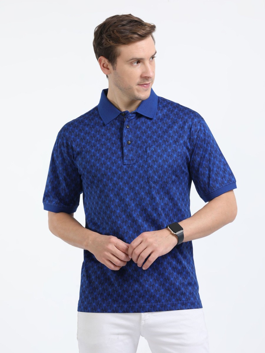 T-Shirts Classic Polo | Classic Polo Mens Cotton Half Sleeves Floral Authentic Fit Polo Neck Royal Blue Color T-Shirt | Swank - 03 B Af P