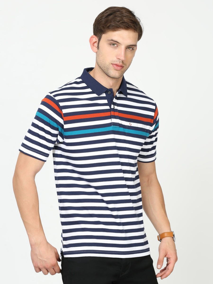 T-Shirts Classic Polo | Classic Polo Mens Cotton Half Sleeves Striped Authentic Fit Polo Neck White Color T-Shirt | Avon - 550 A Af P