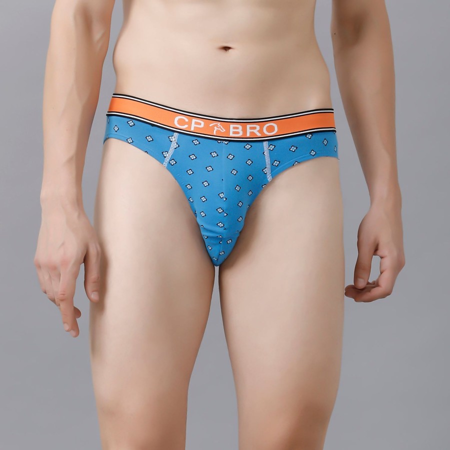 Innerwear CP BRO | Cp Bro Men'S Printed Briefs With Exposed Waistband - Blue Print