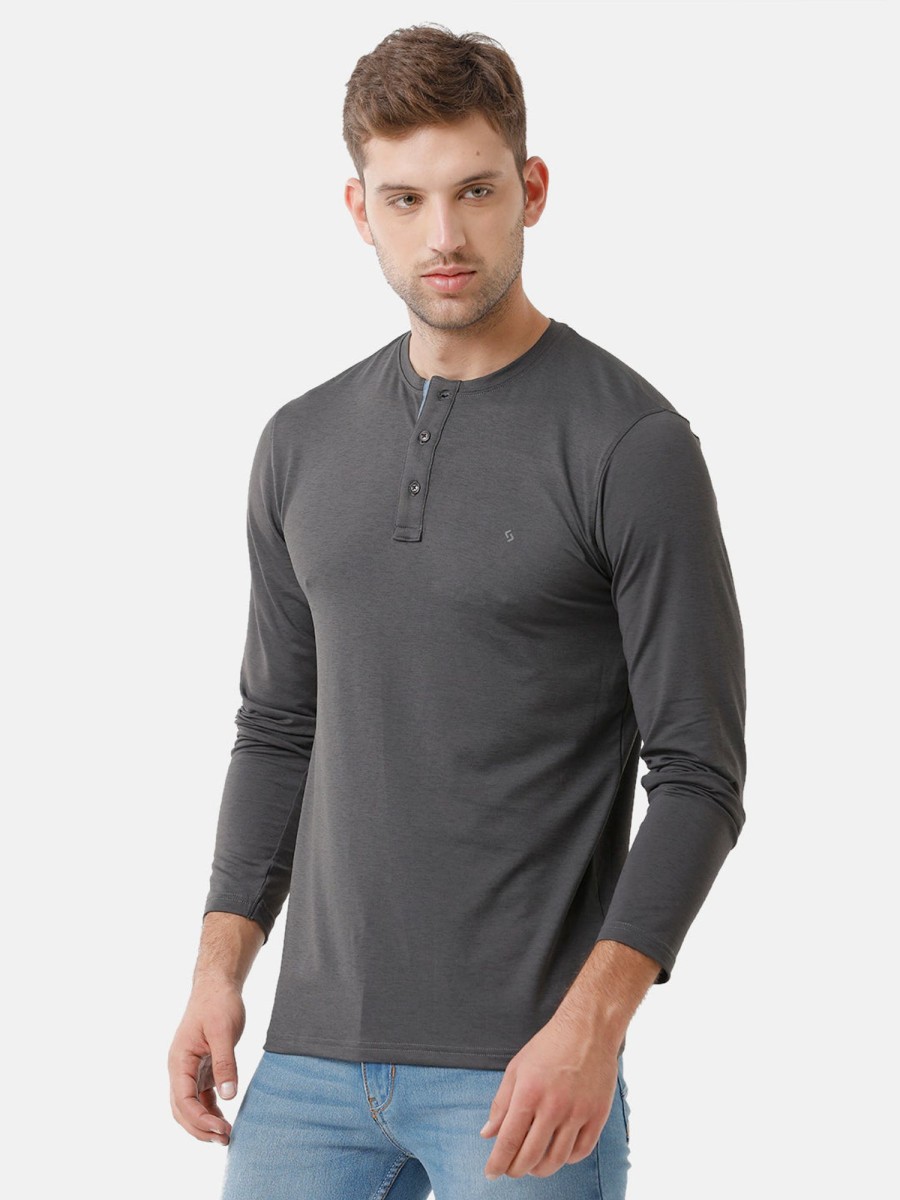 T-Shirts Classic Polo | Classic Polo Mens Cotton Full Sleeve Solid Slim Fit Round Neck Black Color T-Shirt | Verno 306 A