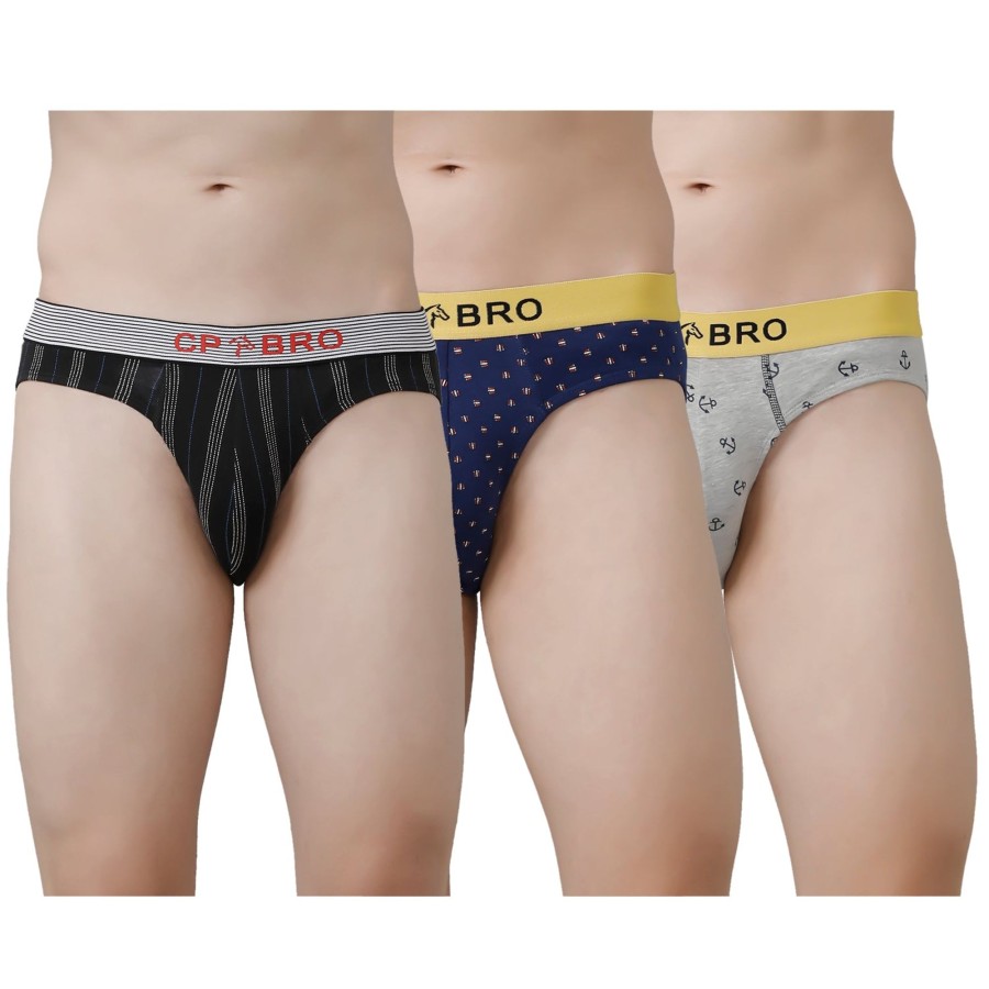 Innerwear CP BRO | Cp Bro Men'S Printed Briefs With Exposed Waistband Value Pack - Multicolor (Pack Of 3)