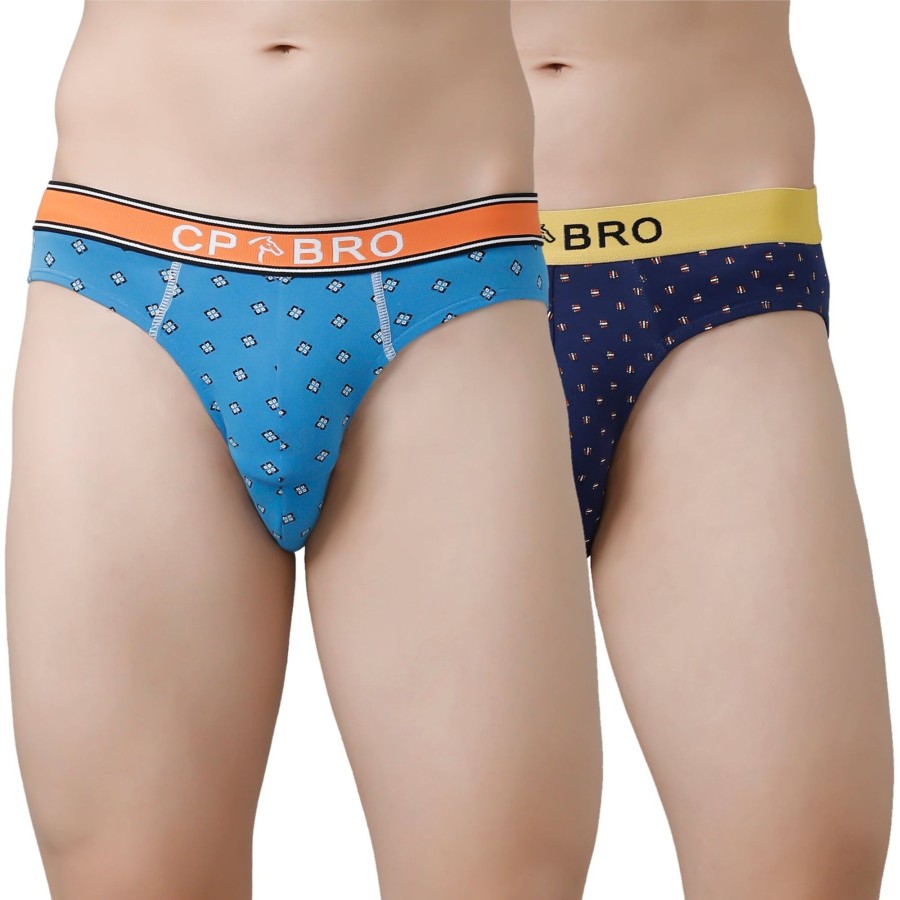 Innerwear CP BRO | Cp Bro Men'S Printed Briefs With Exposed Waistband Value Pack - Blue & Navy (Pack Of 2)