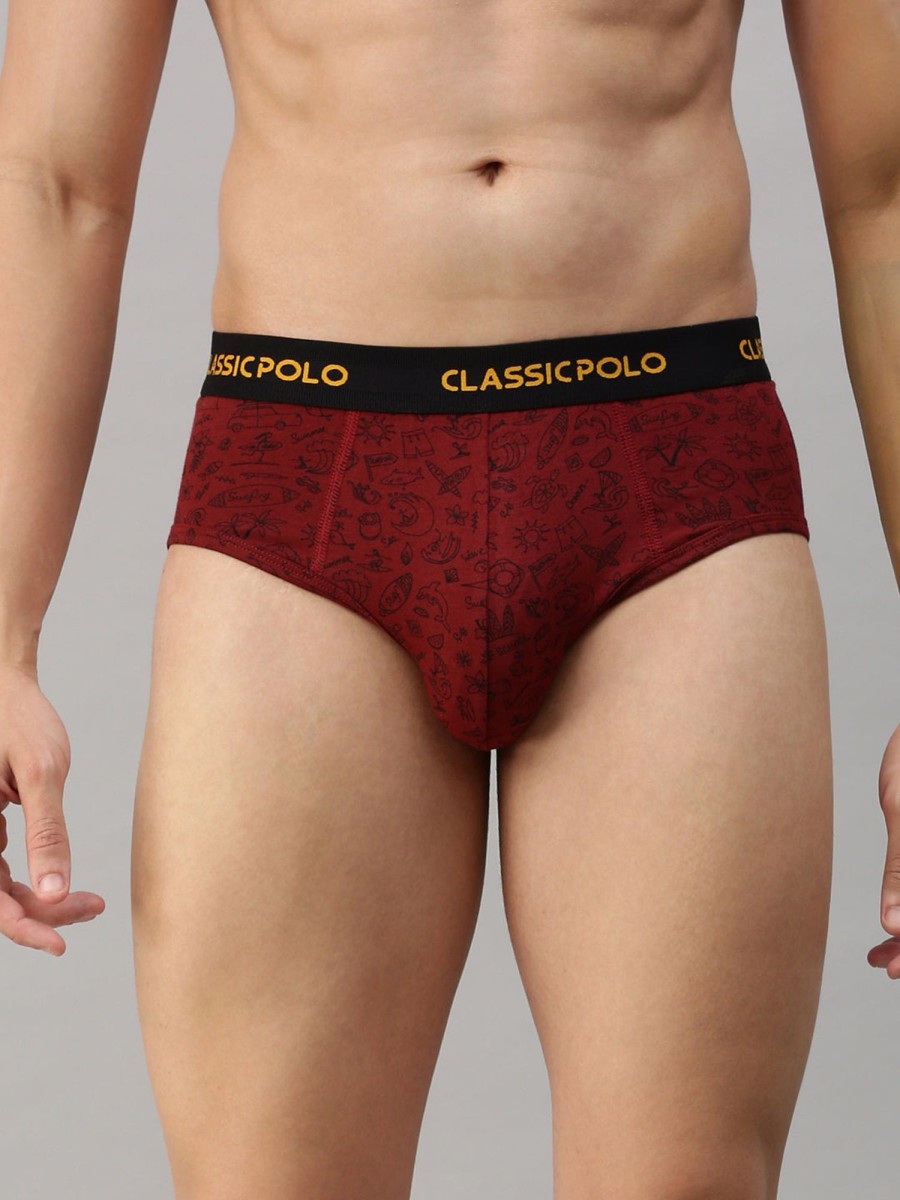 Innerwear Classic Polo | Classic Polo Men'S Modal Printed Brief | Scarce - Red