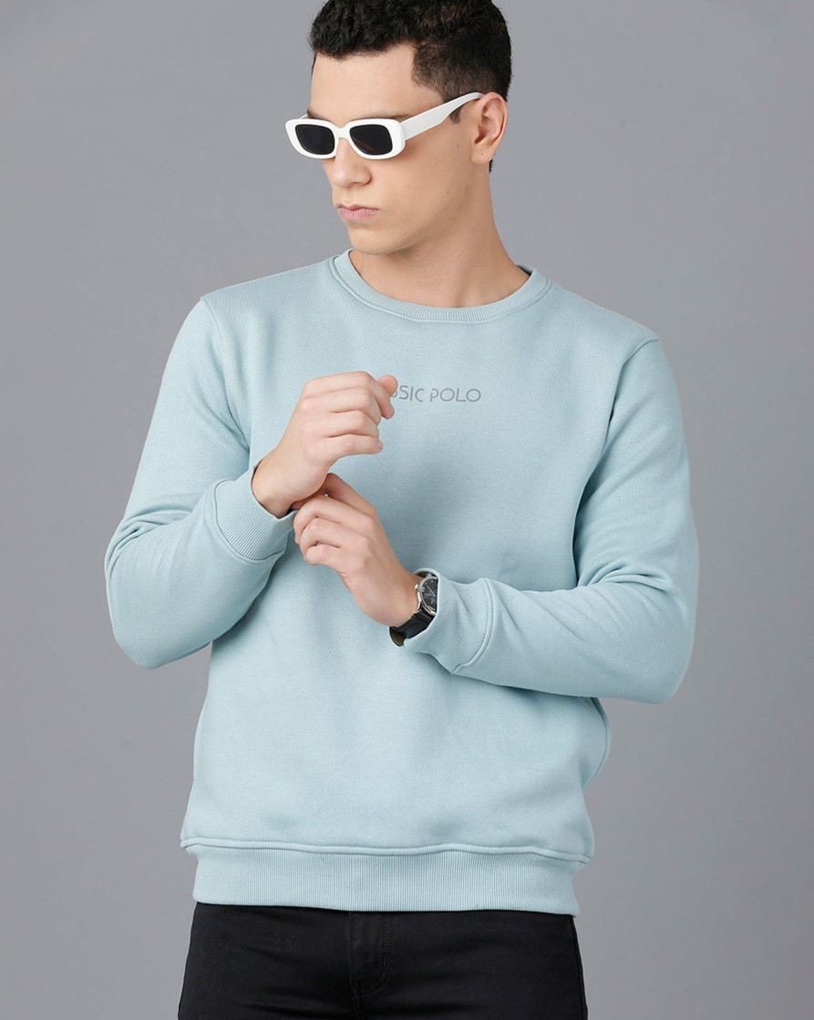 T-Shirts Classic Polo | Classic Polo Mens Cotton Blend Full Sleeve Solid Slim Fit Sky Blue Color Round Neck Sweat Shirt | Cpss - 414 H