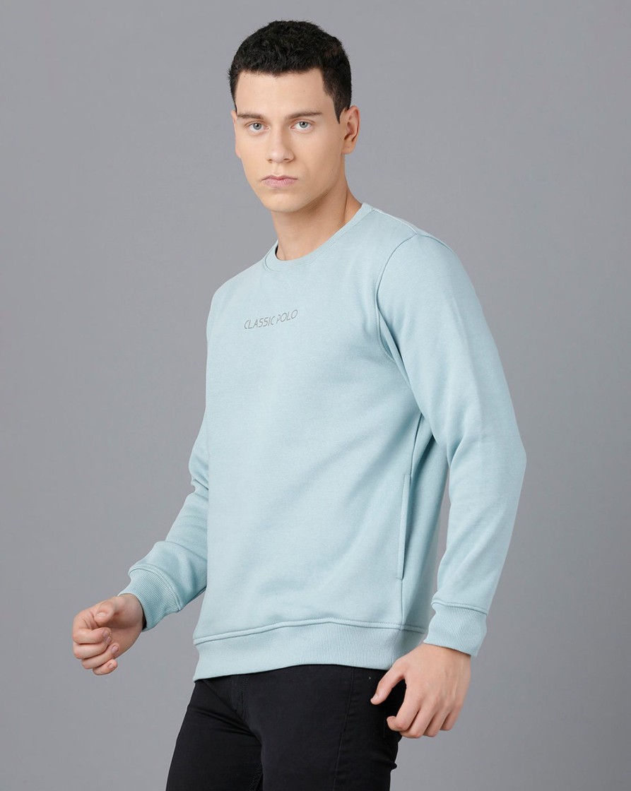 T-Shirts Classic Polo | Classic Polo Mens Cotton Blend Full Sleeve Solid Slim Fit Sky Blue Color Round Neck Sweat Shirt | Cpss - 414 H