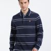 T-Shirts Classic Polo | Classic Polo Mens Cotton Full Sleeve Striped Slim Fit Polo Neck Navy Color T-Shirt | Verno - 333 A Sf P