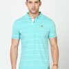 T-Shirts Classic Polo | Classic Polo Mens Cotton Half Sleeves Striped Slim Fit Polo Neck Aqua Color T-Shirt | Cpeg - 306 B Sf P