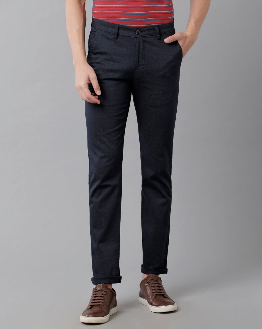 Trousers CP BRO | Cp Bro Men'S Cotton Solid Slim Fit Blue Color Trousers | Tbn2-20 B