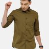 Shirts Classic Polo | Classic Polo Men'S Cotton Olive Solid Full Sleeve Shirt - Zeus Olive