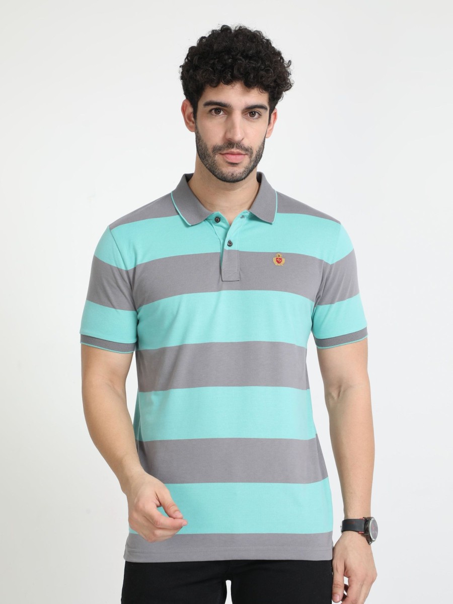 T-Shirts Classic Polo | Classic Polo Mens Cotton Half Sleeves Striped Slim Fit Polo Neck Grey Color T-Shirt | Cpeg - 312 A Sf P