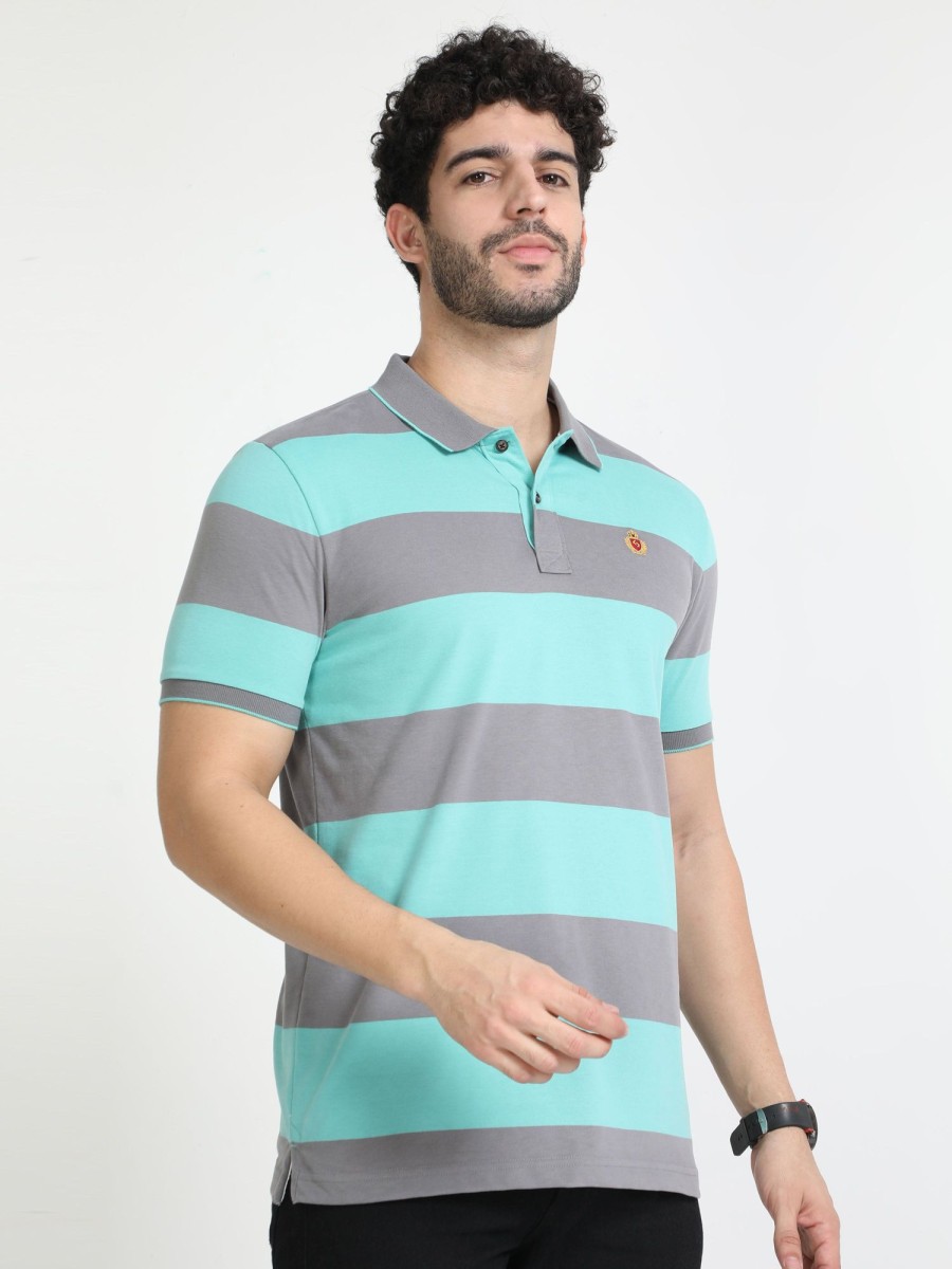 T-Shirts Classic Polo | Classic Polo Mens Cotton Half Sleeves Striped Slim Fit Polo Neck Grey Color T-Shirt | Cpeg - 312 A Sf P