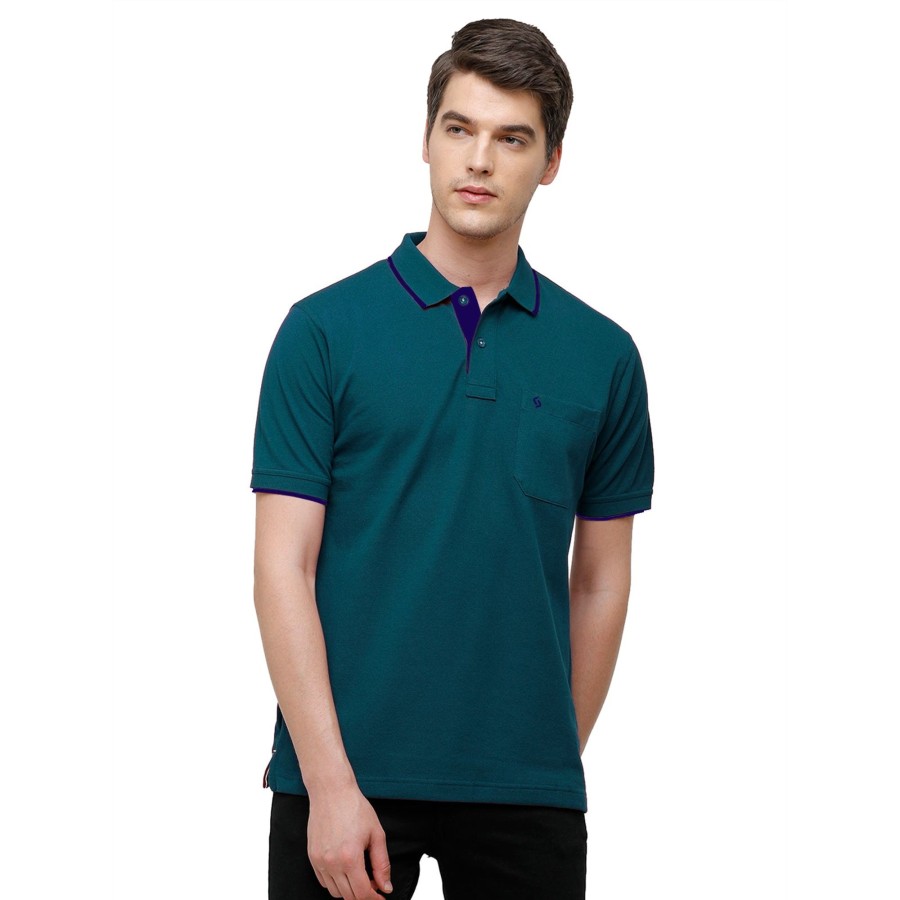 T-Shirts Classic Polo | Classic Polo Men'S Casual Solid Teal Half Sleeve T-Shirt | Toy-Nova-Reflecting Pond Af P