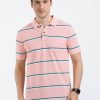 T-Shirts Classic Polo | Classic Polo Mens Cotton Half Sleeves Striped Slim Fit Polo Neck Pink Color T-Shirt | Adore - 208 A Sf P