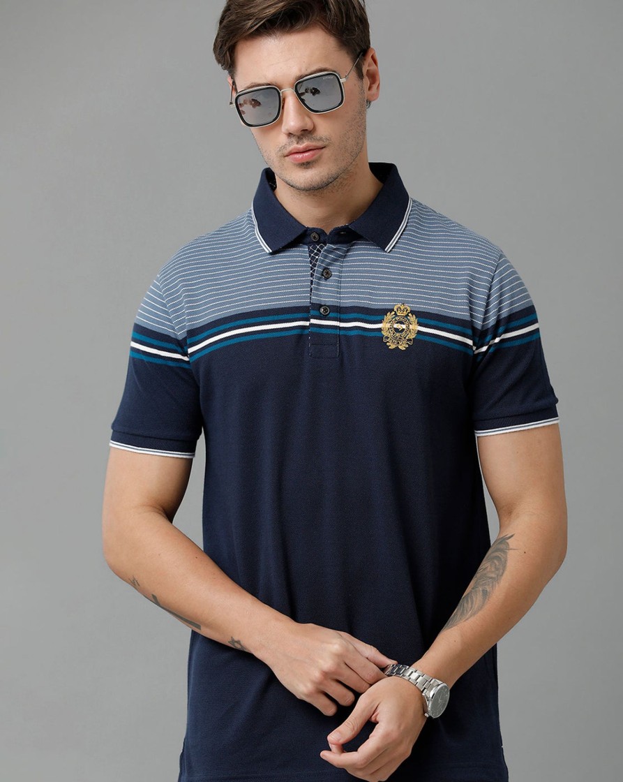 T-Shirts Classic Polo | Classic Polo Men'S Cotton Blend Half Sleeve Striped Slim Fit Polo Neck Multicolor T-Shirt | Vta - 235 A