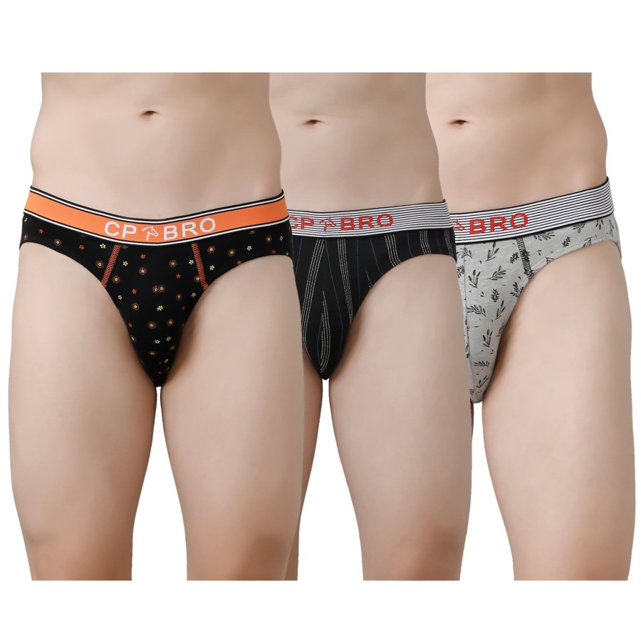 Innerwear CP BRO | Cp Bro Men'S Printed Briefs With Exposed Waistband Value Pack - Multicolor (Pack Of 3)