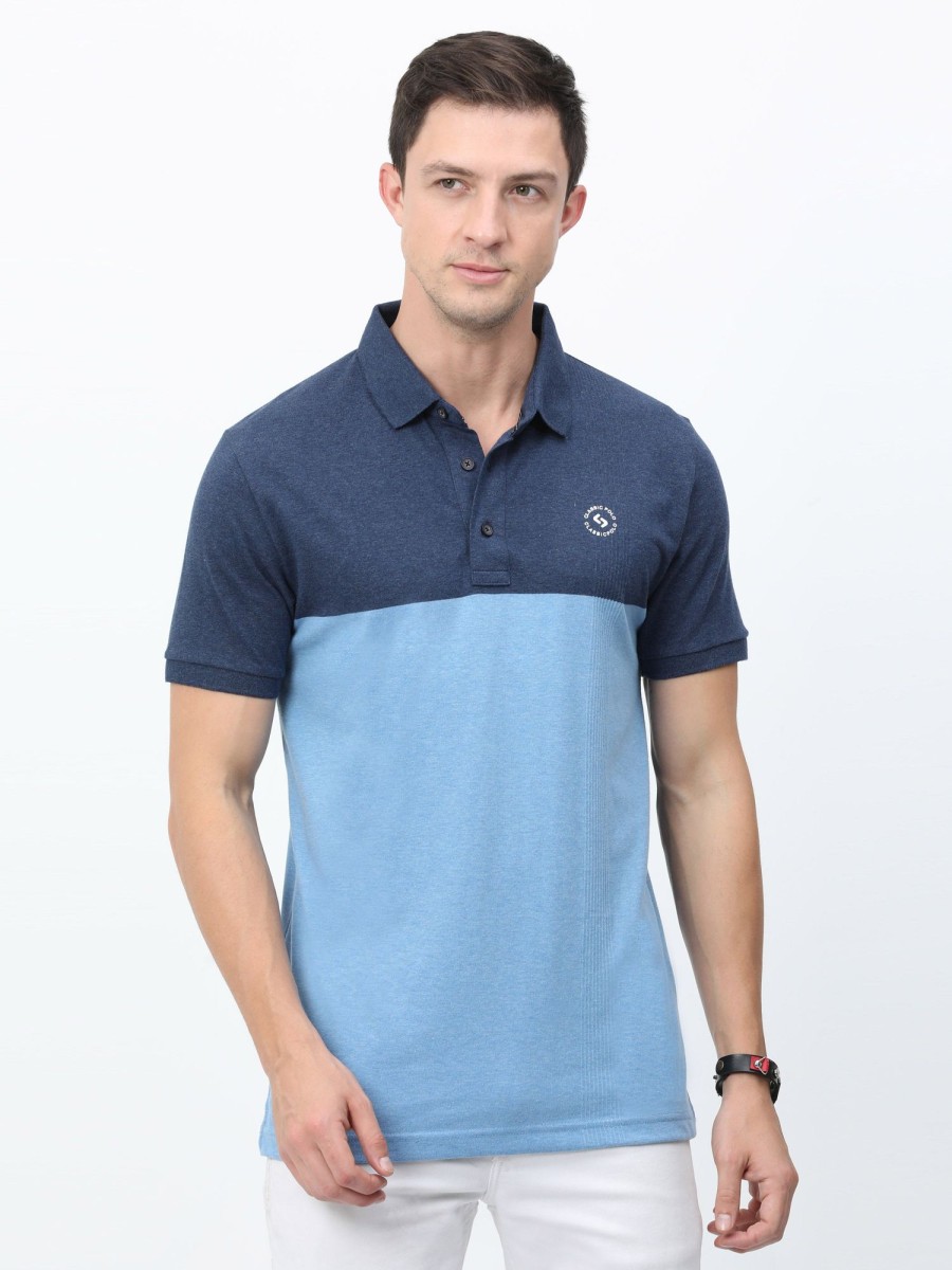 T-Shirts Classic Polo | Classic Polo Mens Cotton Half Sleeves Color Blocked Slim Fit Polo Neck Aqua Color T-Shirt | Prm - 775 A Sf P