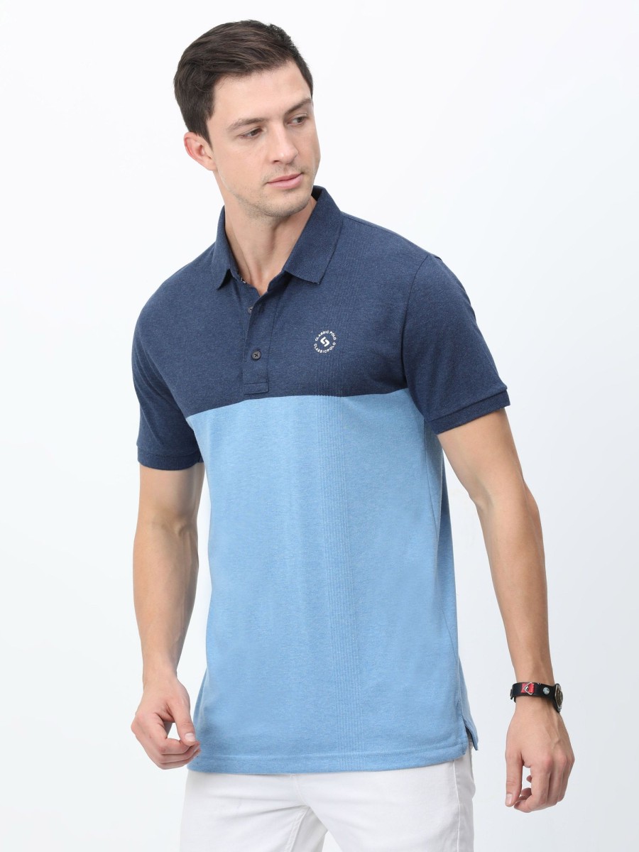 T-Shirts Classic Polo | Classic Polo Mens Cotton Half Sleeves Color Blocked Slim Fit Polo Neck Aqua Color T-Shirt | Prm - 775 A Sf P