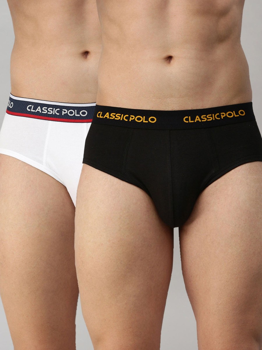 Innerwear Classic Polo | Classic Polo Men'S Modal Solid Briefs | Scarce - White & Black (Pack Of 2)