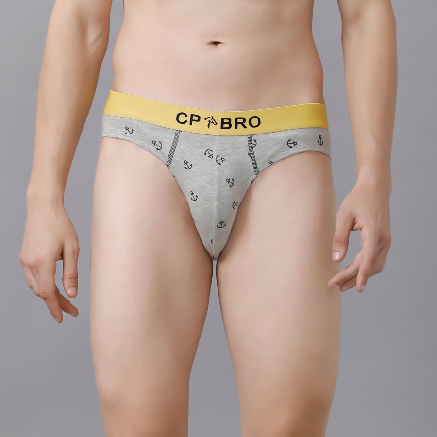 Innerwear CP BRO | Cp Bro Men'S Printed Briefs With Exposed Waistband - Grey With Yellow Print