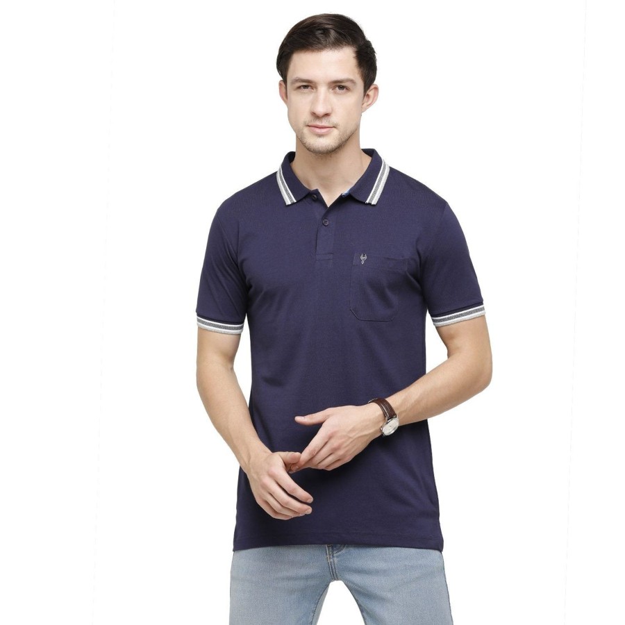 T-Shirts Classic Polo | Classic Polo Men'S Dark Blue Sporty Polo Half Sleeve Slim Fit T-Shirt | Pristo - Classic Blue