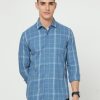 Shirts Classic Polo | Classic Polo Mens Cotton Full Sleeve Checked Slim Fit Polo Neck Blue Color Woven Shirt | So1-92 B-Fs-Chk